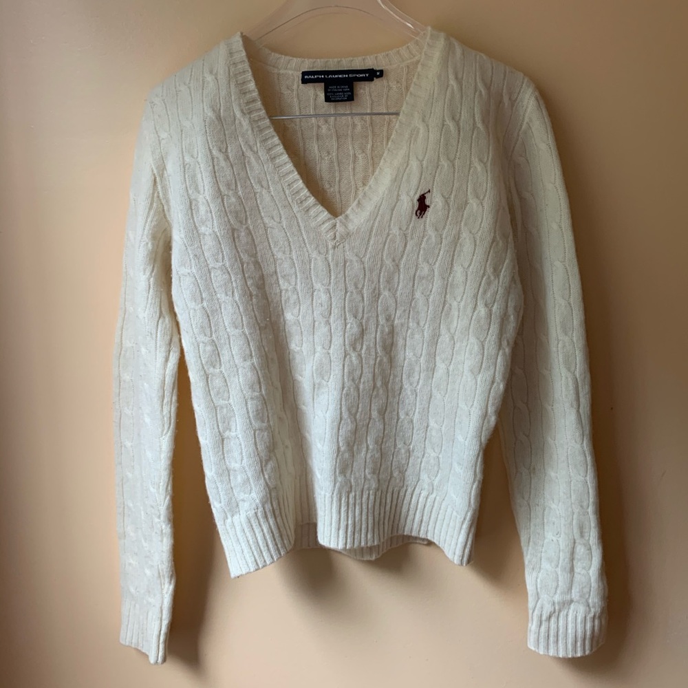 RALPH LAUREN SPORT Cable Knit V-Neck Sweater